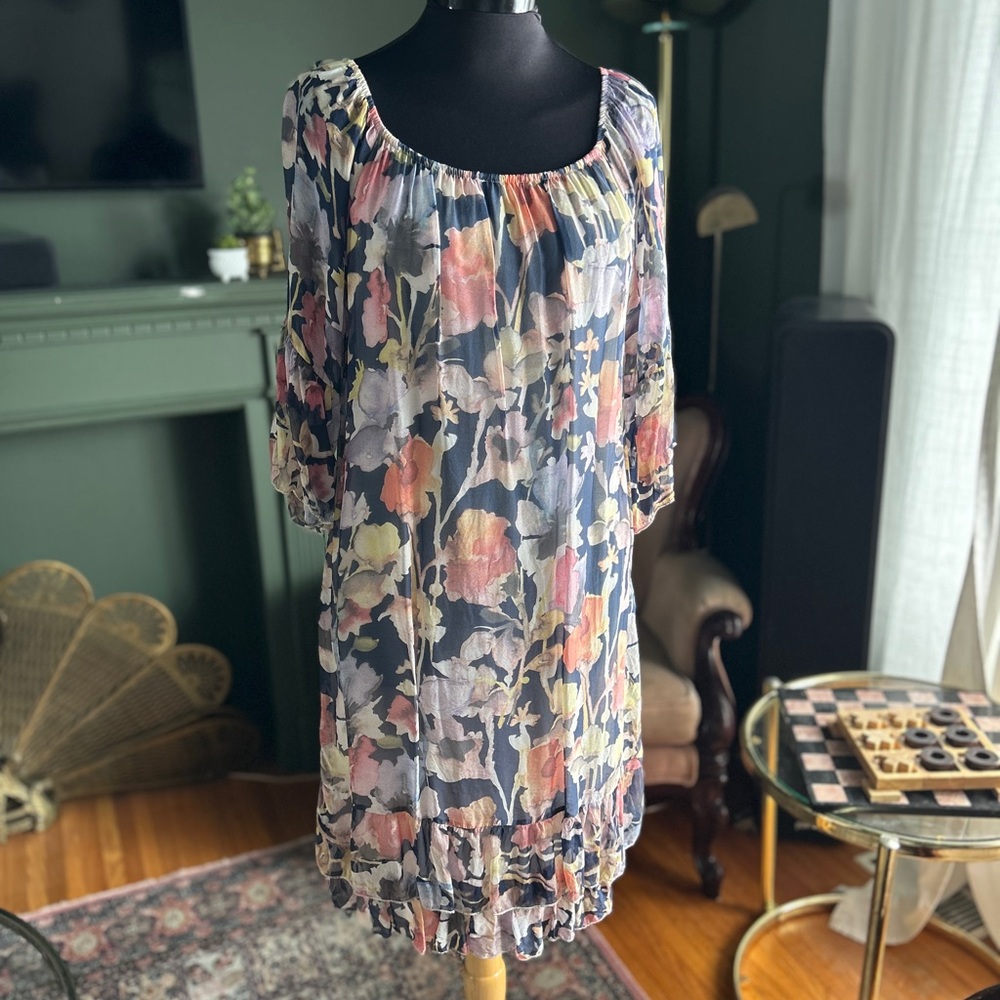 Vanessa Zani Viscose/Silk Blend Floral Print Dress, Made in Italy